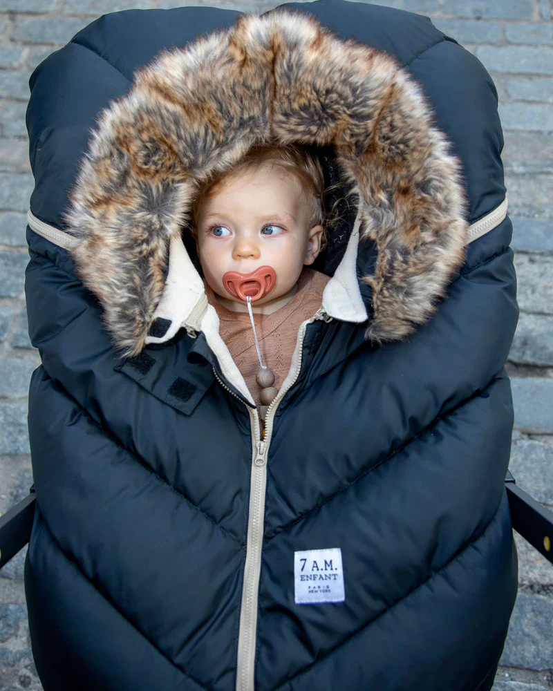 7AM Car Seat Cocoon Tundra - Black Faux Fur - Image 6