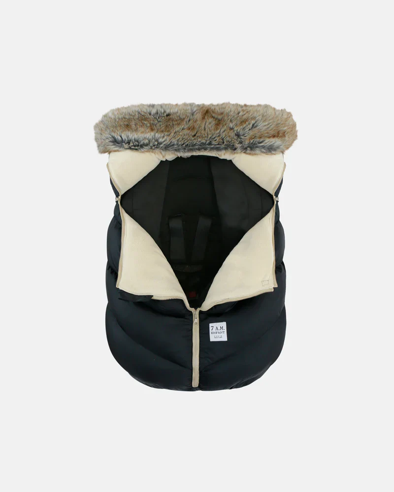 7AM Car Seat Cocoon Tundra - Black Faux Fur - Image 7