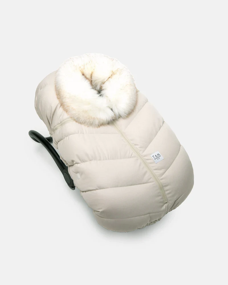 7AM Car Seat Cocoon Tundra - Heather Beige - White Faux Fur