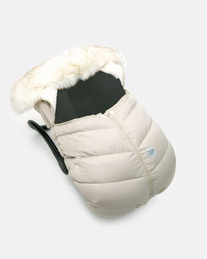 7AM Car Seat Cocoon Tundra - Heather Beige - White Faux Fur - Image 3