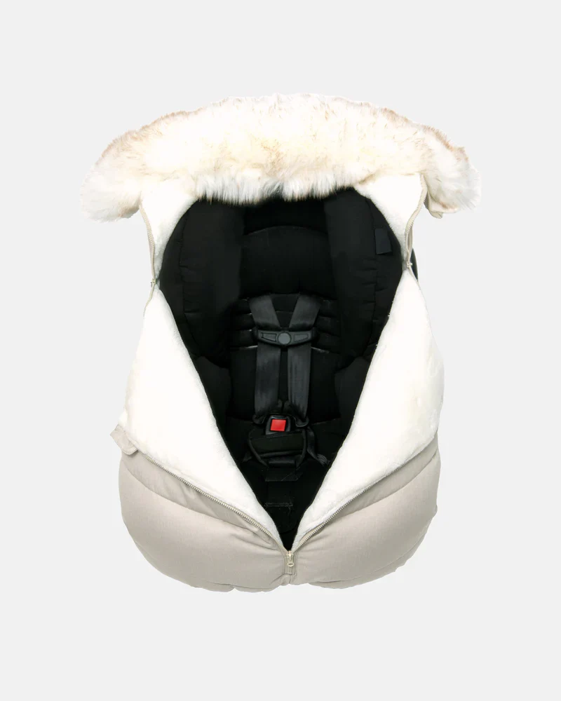 7AM Car Seat Cocoon Tundra - Heather Beige - White Faux Fur - Image 6
