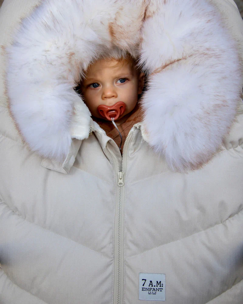 7AM Car Seat Cocoon Tundra - Heather Beige - White Faux Fur - Image 8