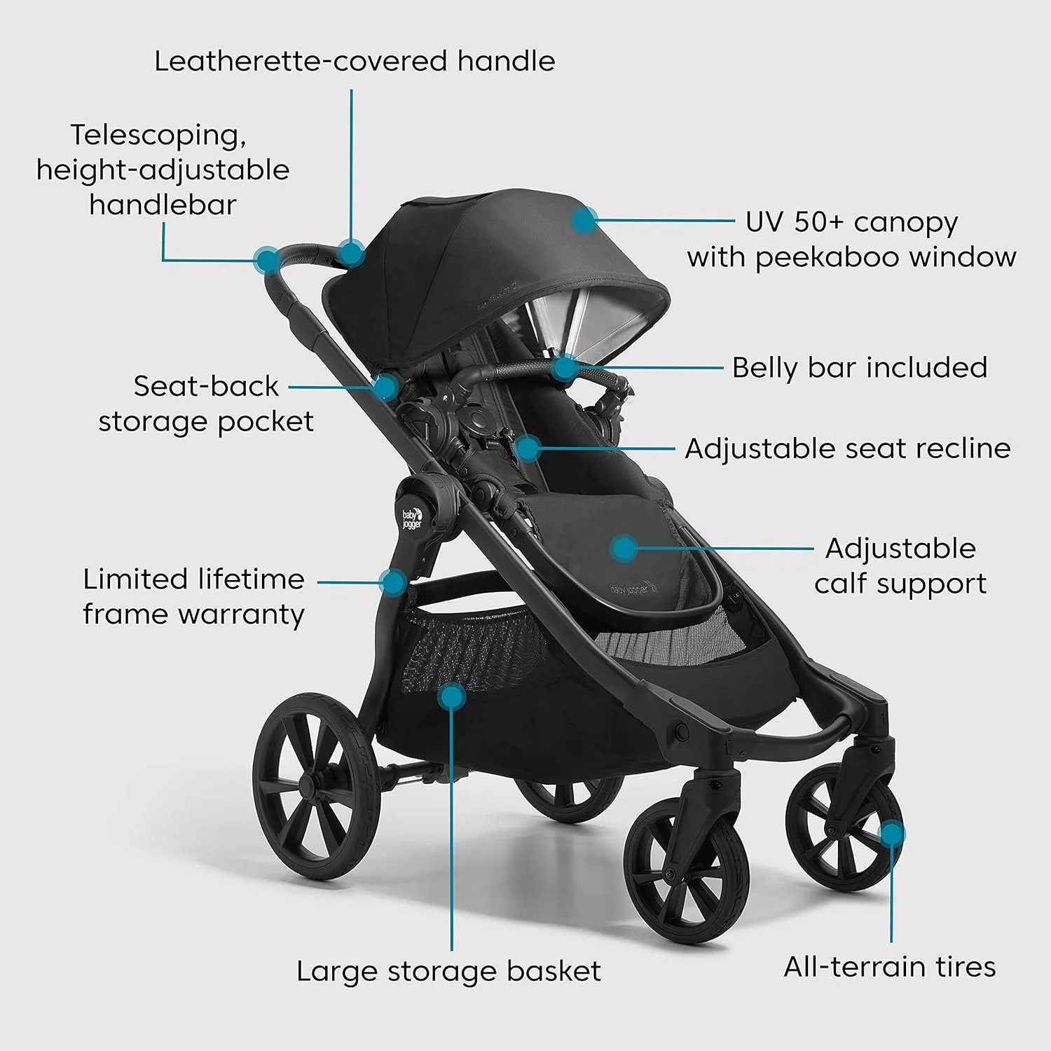 Baby Jogger City Select 2 Single to Double Modular Stroller in Lunar Black - Image 4