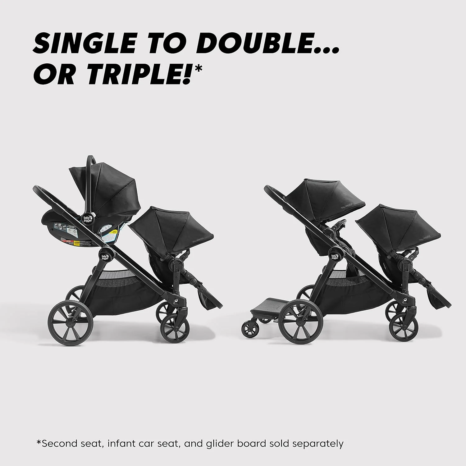 Baby Jogger City Select 2 Single to Double Modular Stroller in Lunar Black - Image 6