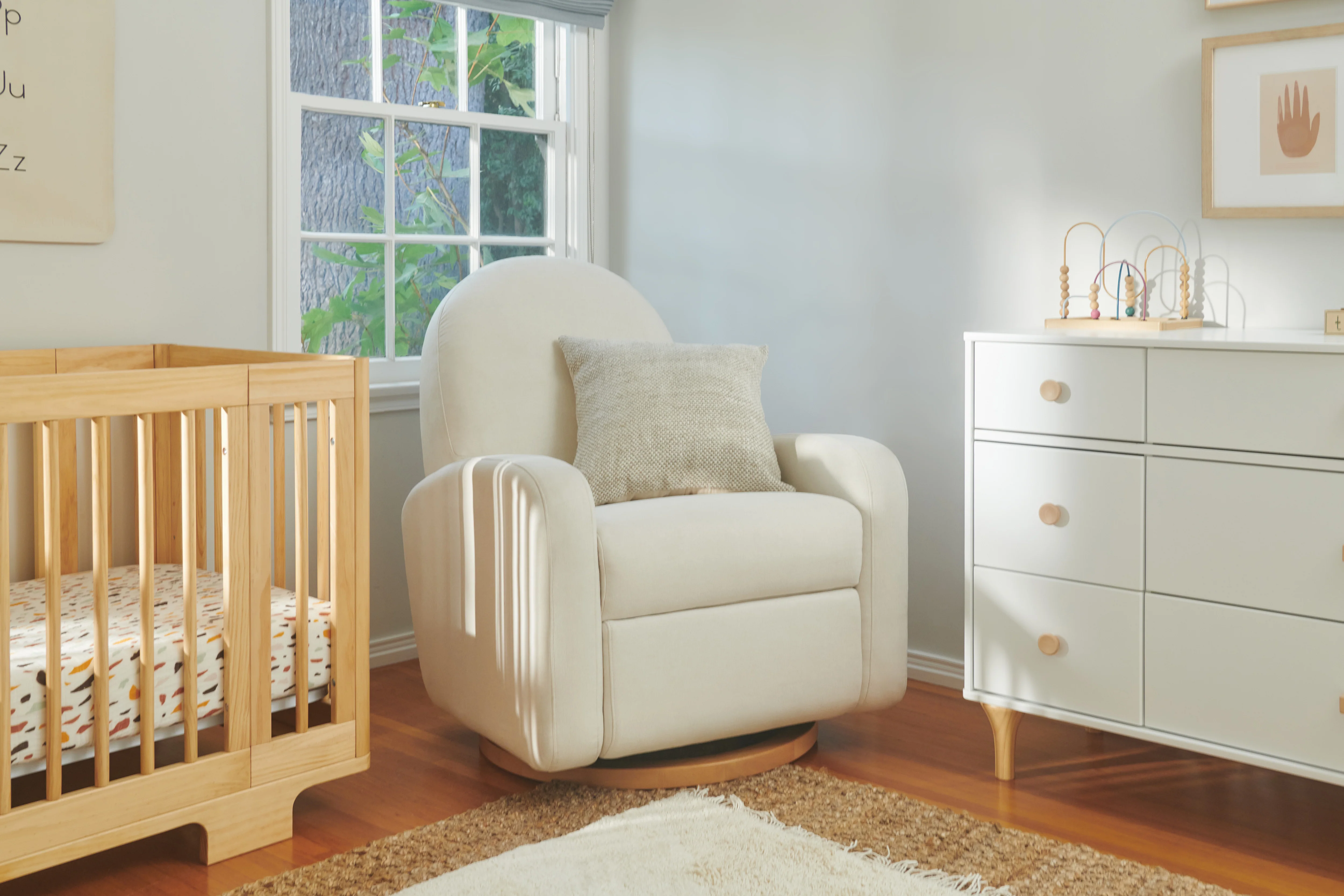 Babyletto Nami Electronic Recliner and Swivel Glider in Cream Eco Performance Fabric with USB Port - Image 2