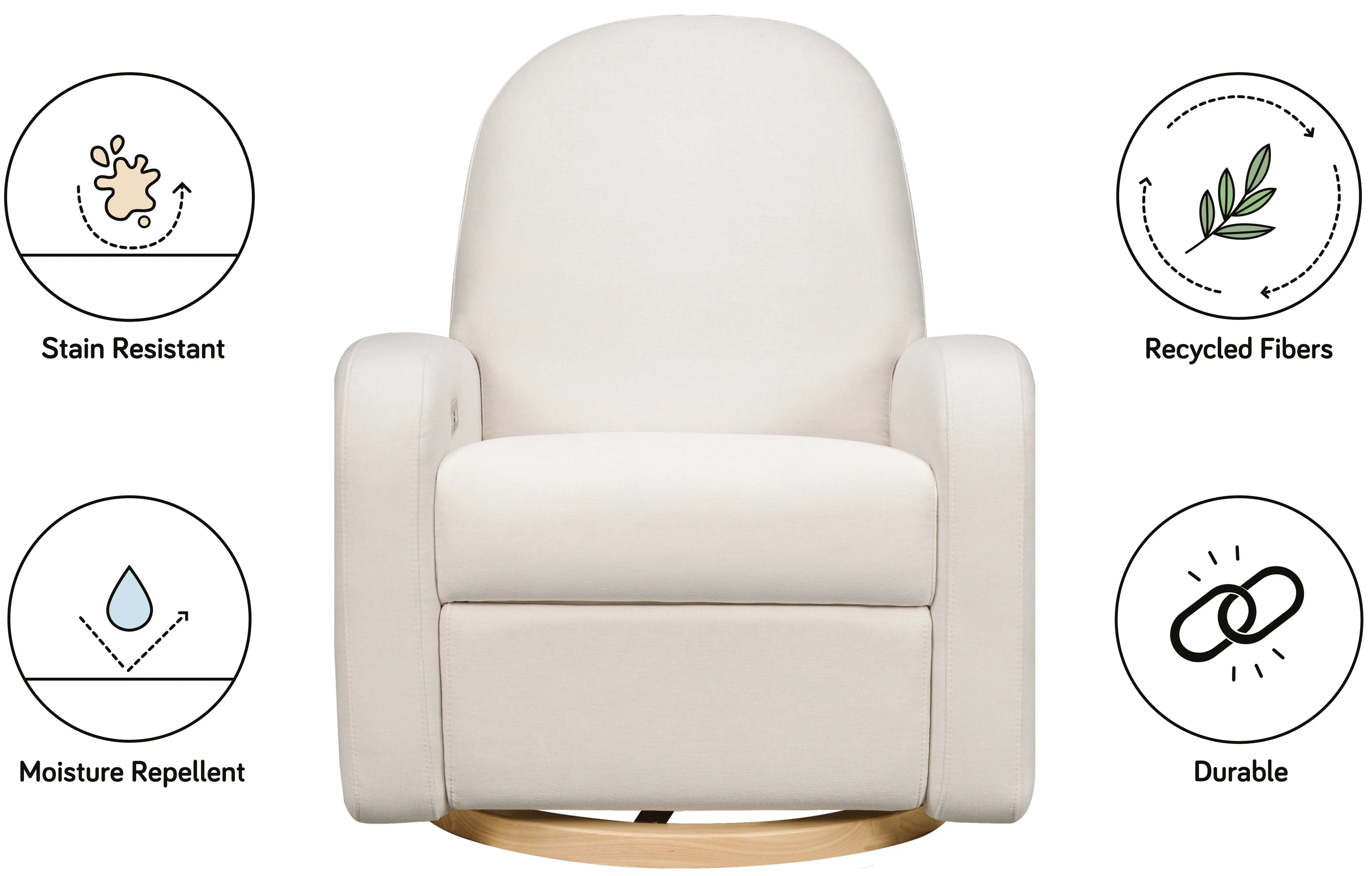 Babyletto Nami Electronic Recliner and Swivel Glider in Cream Eco Performance Fabric with USB Port - Image 3