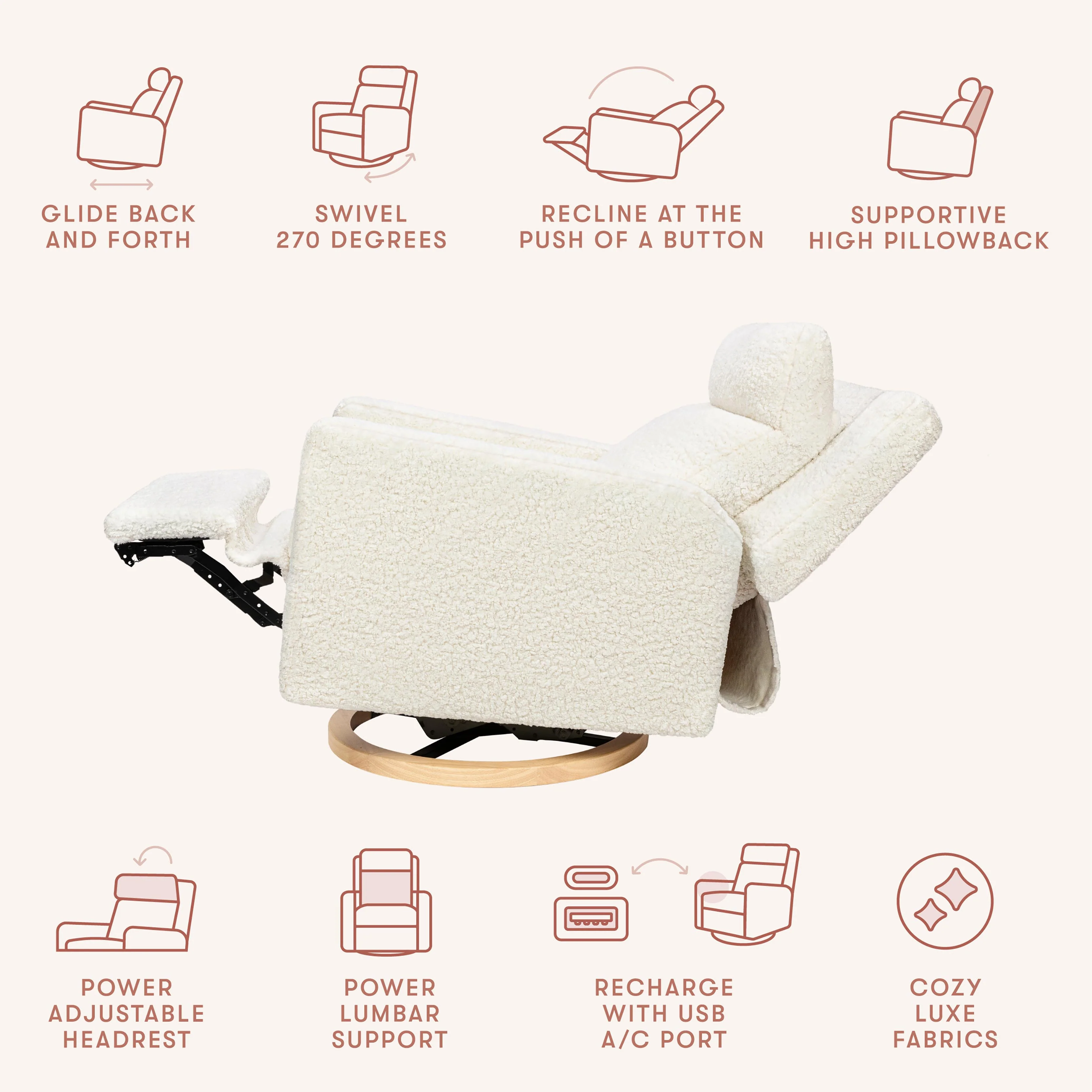 Babyletto Sigi Pro Power Glider Recliner w/ Power Lumbar - Image 11
