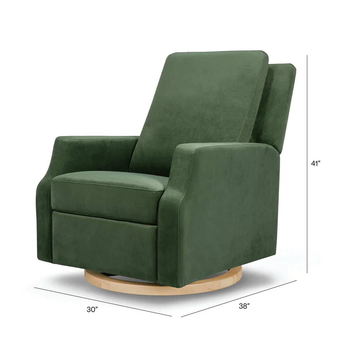 Crewe Recliner and Swivel Glider in Forest Green Velvet w/Light Wood Base - Image 4