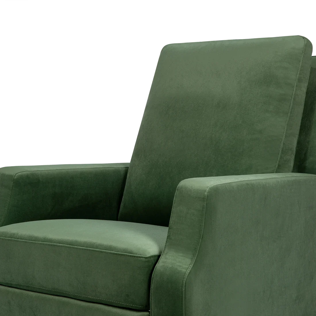 Crewe Recliner and Swivel Glider in Forest Green Velvet w/Light Wood Base - Image 5