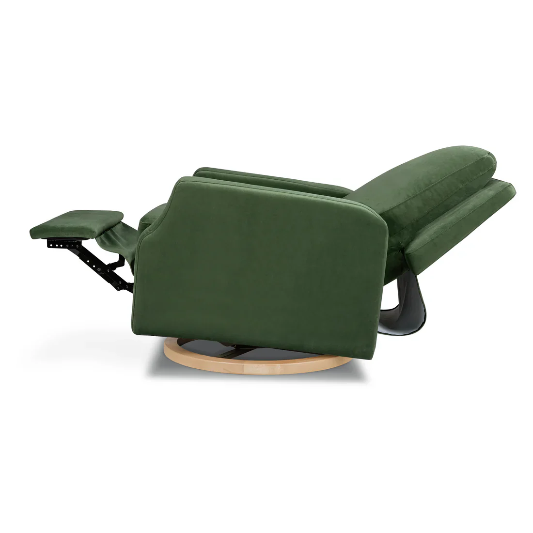 Crewe Recliner and Swivel Glider in Forest Green Velvet w/Light Wood Base - Image 7
