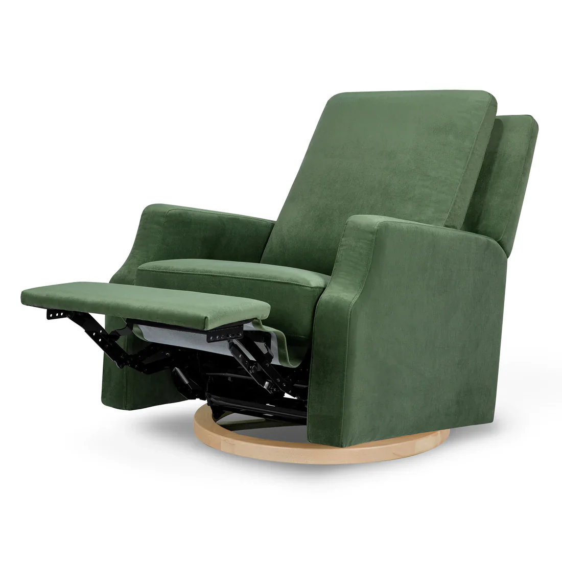 Crewe Recliner and Swivel Glider in Forest Green Velvet w/Light Wood Base - Image 8