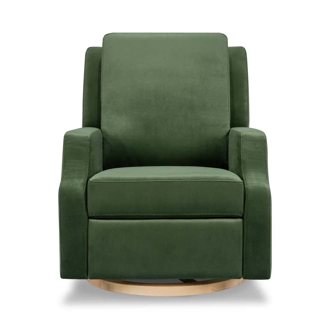 Crewe Recliner and Swivel Glider in Forest Green Velvet w/Light Wood Base - Image 9