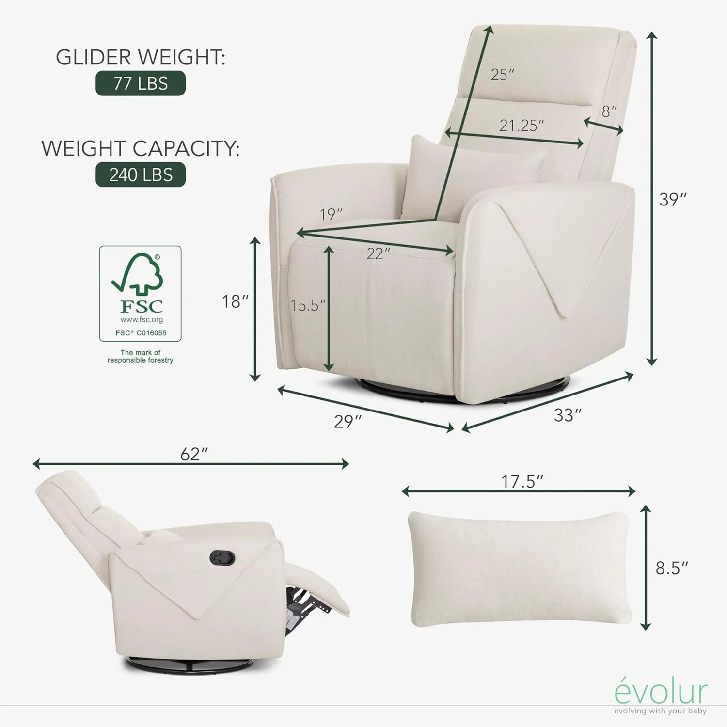 Evolur Sylas Glider Recliner - Image 3