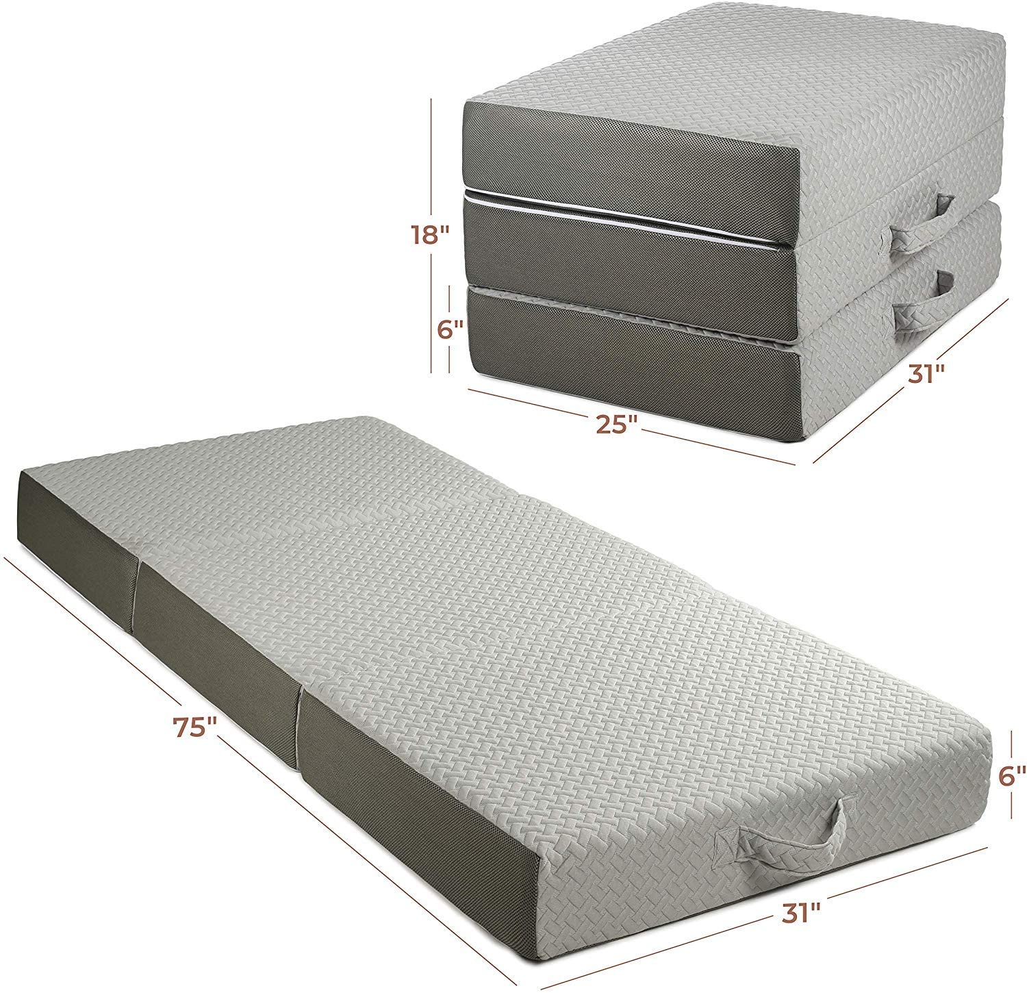 Milliard 6 Inch Memory Foam Tri Folding Mattress with Ultra Soft Removable Cover and NonSlip Bottom 75"x31" - Image 5