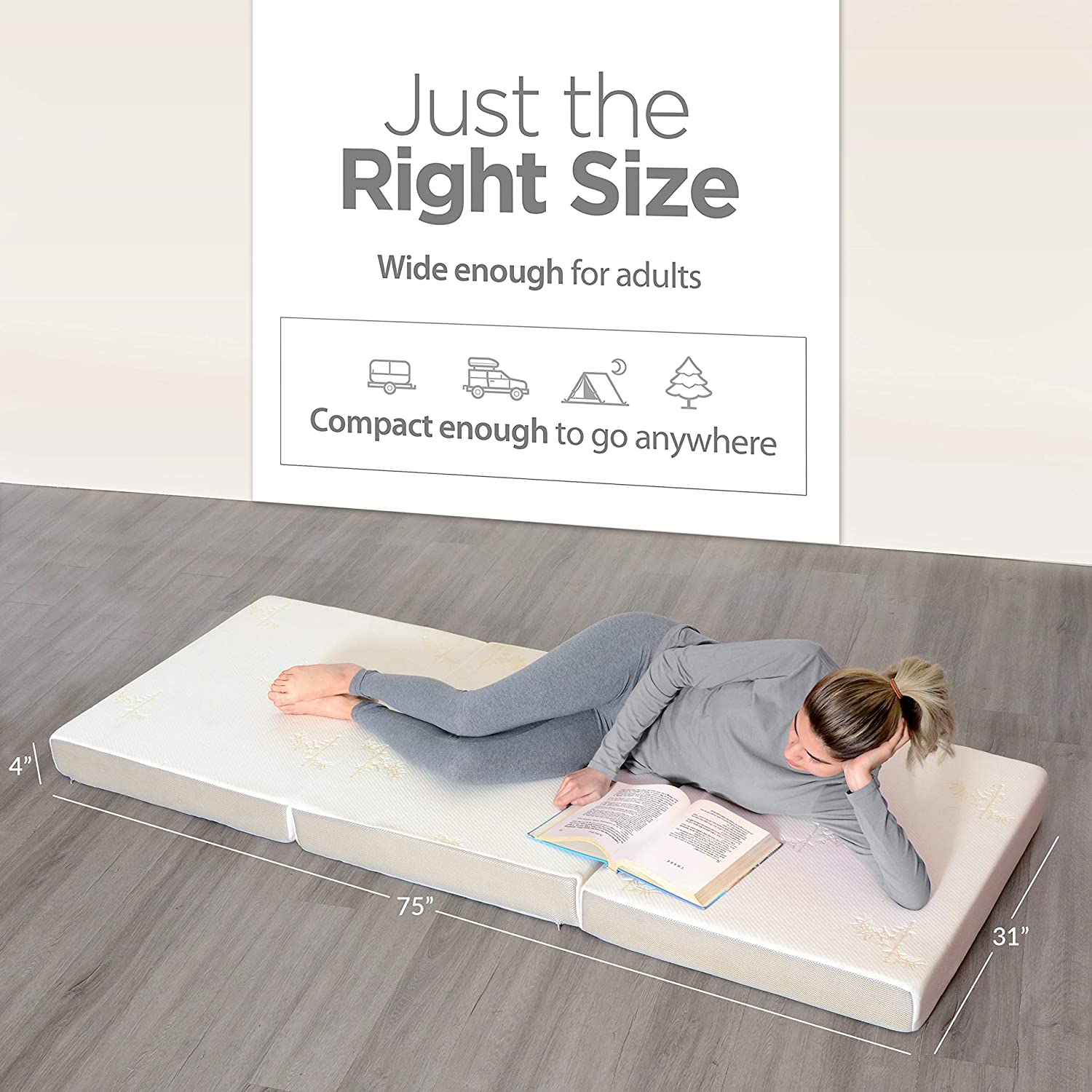 Milliard 4 Inch Tri Folding Mattress with Washable Cover Cot Size 31"x75" - Image 2