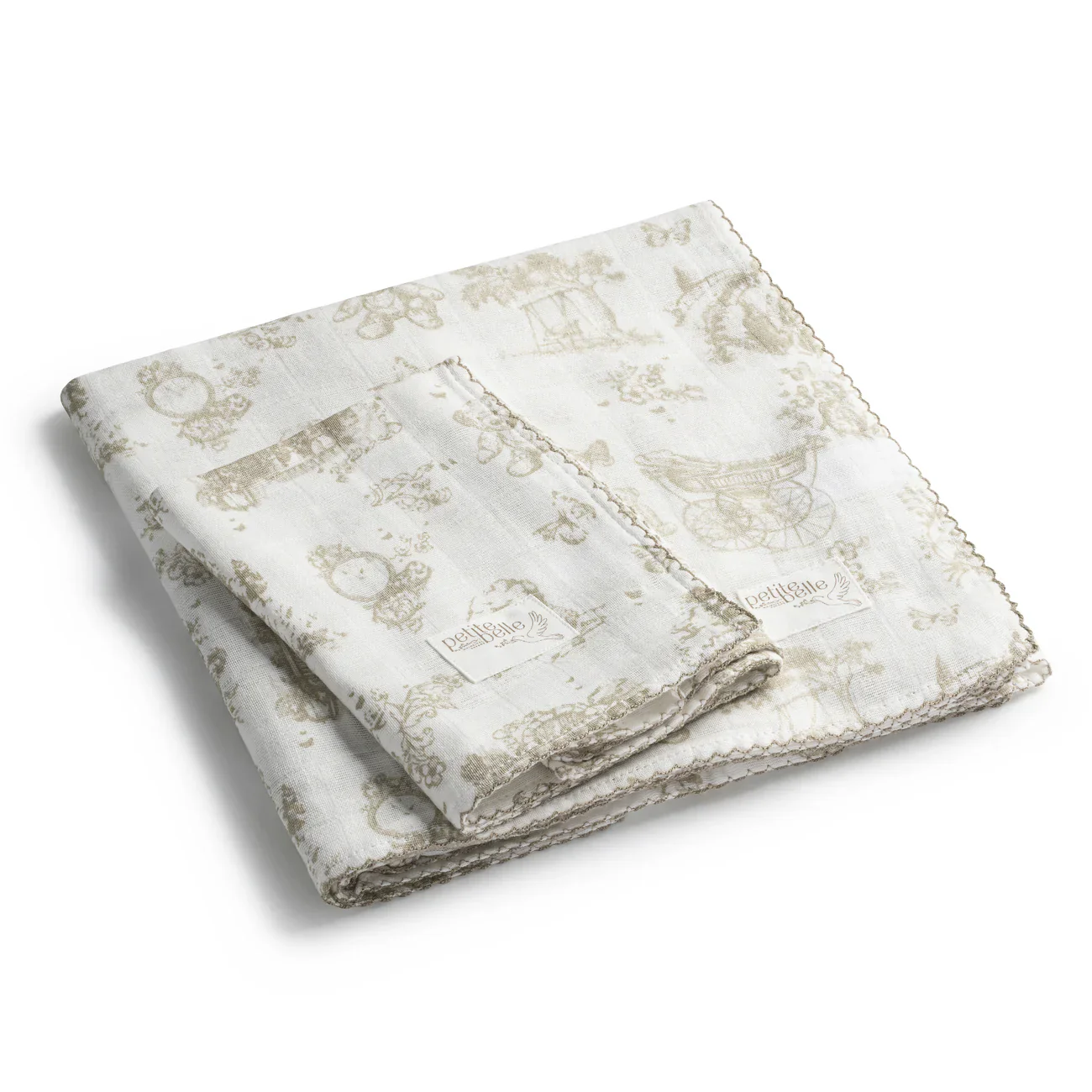 Petite Belle Taupe Safra Toile Swaddle & Burp Cloth Set